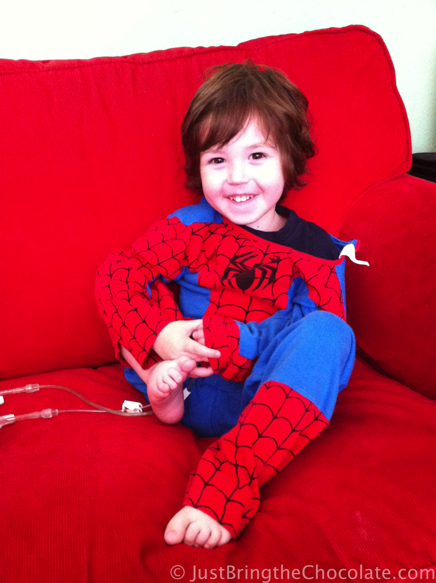 Dominic dressed as spiderman